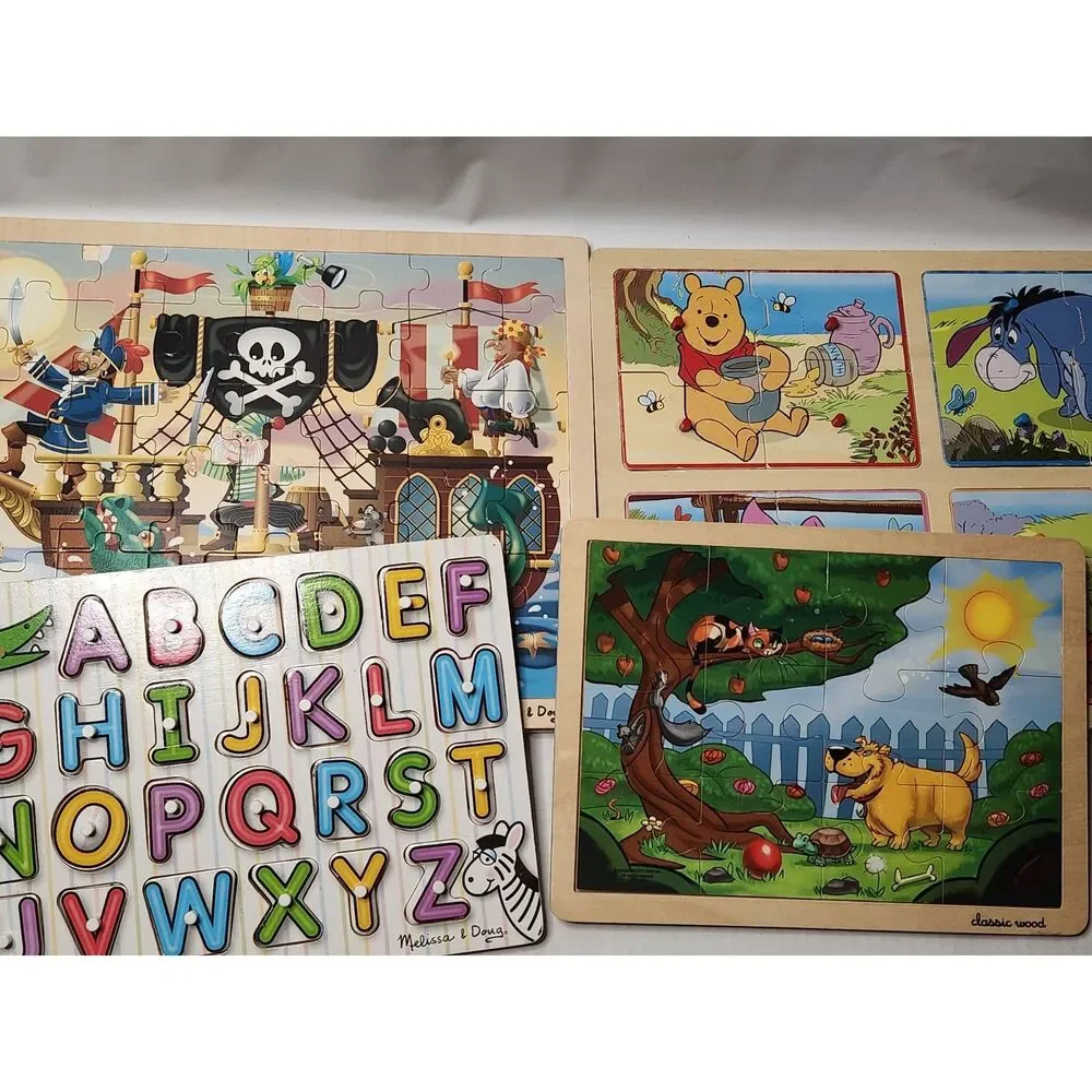 Lot of 4 Wooden Puzzles Melissa & Doug Pooh ABC Garanimals